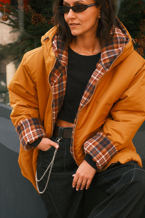 Reversible checkered jacket Mustard