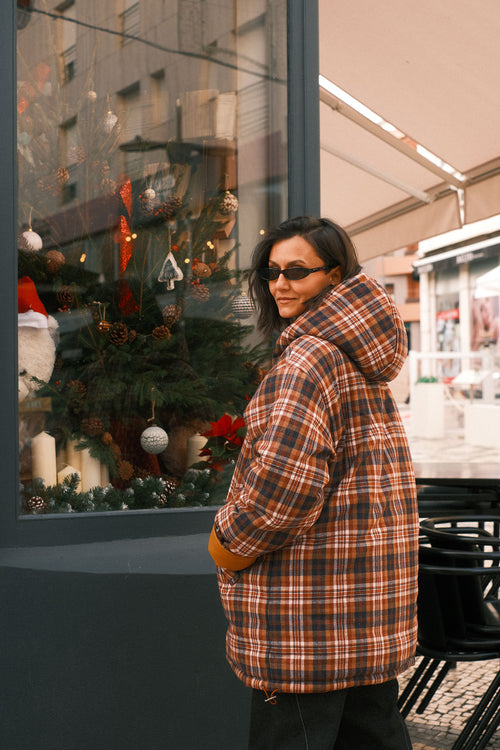 Reversible checkered jacket Mustard
