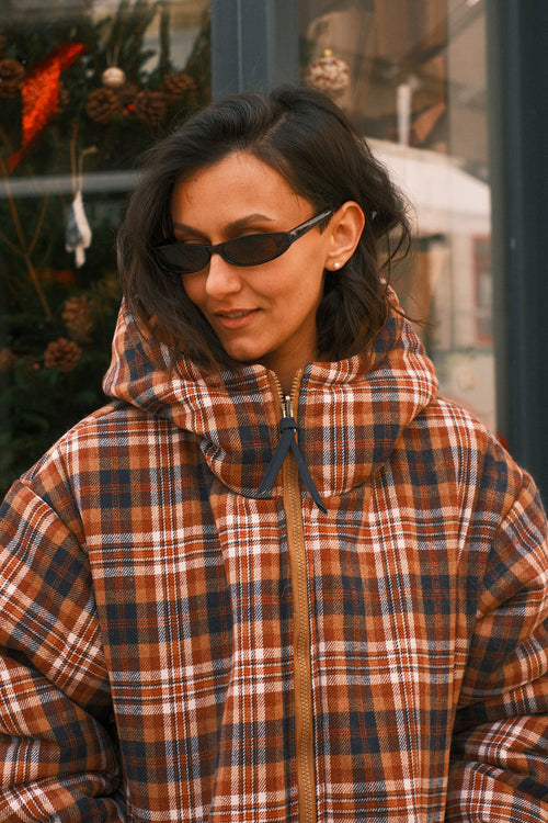 Reversible checkered jacket Mustard