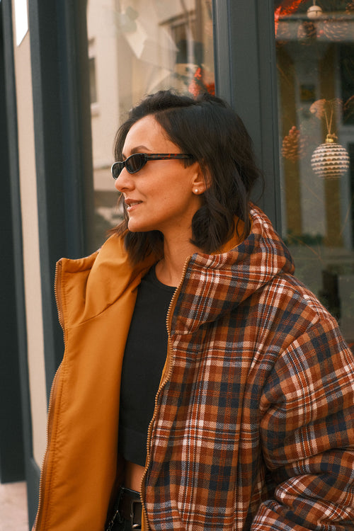 Reversible checkered jacket Mustard