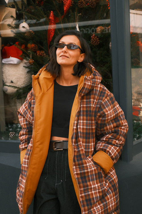 Reversible checkered jacket Mustard