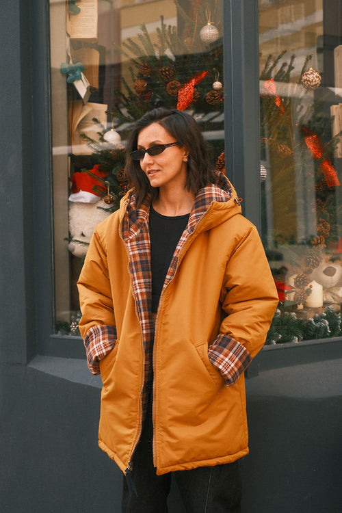 Reversible checkered jacket Mustard