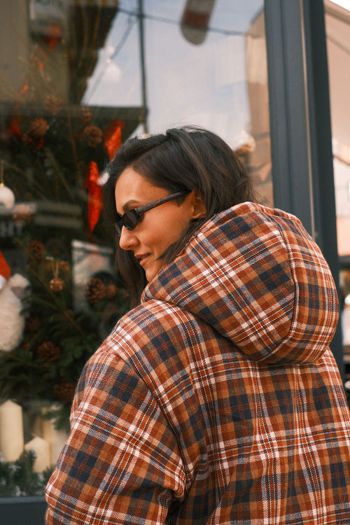 Reversible checkered jacket Mustard