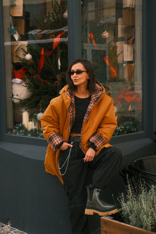 Reversible checkered jacket Mustard