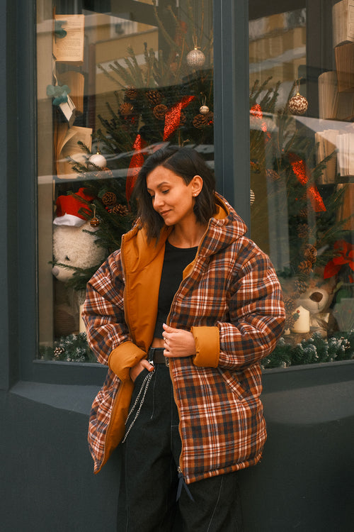 Reversible checkered jacket Mustard