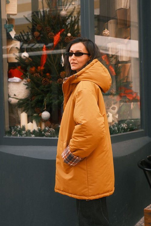 Reversible checkered jacket Mustard