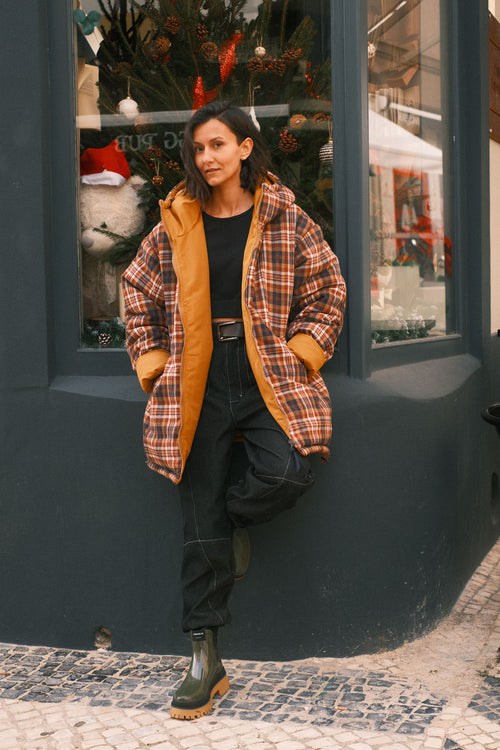 Reversible checkered jacket Mustard