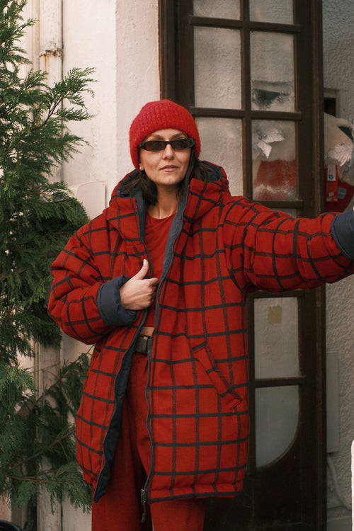 Reversible checkered jacket Red
