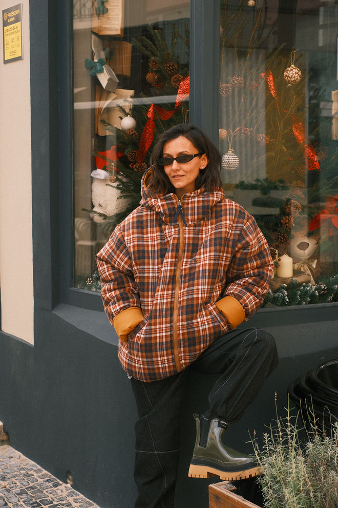 Reversible checkered jacket Mustard