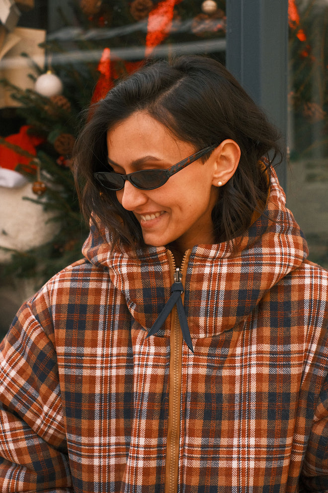 Reversible checkered jacket Mustard