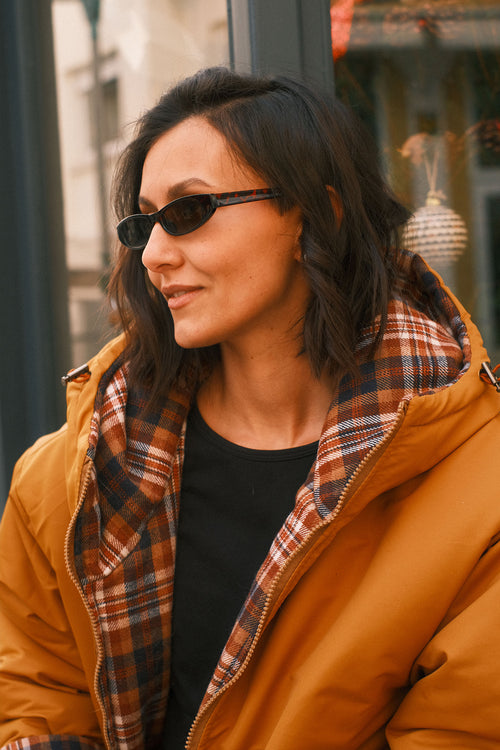 Reversible checkered jacket Mustard
