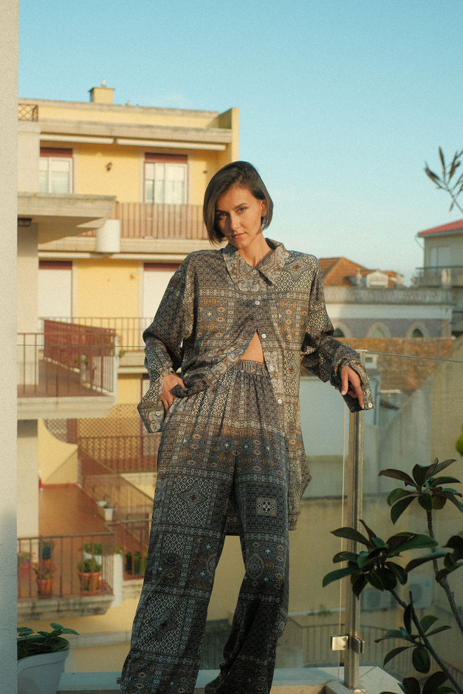Mosaic silk trousers