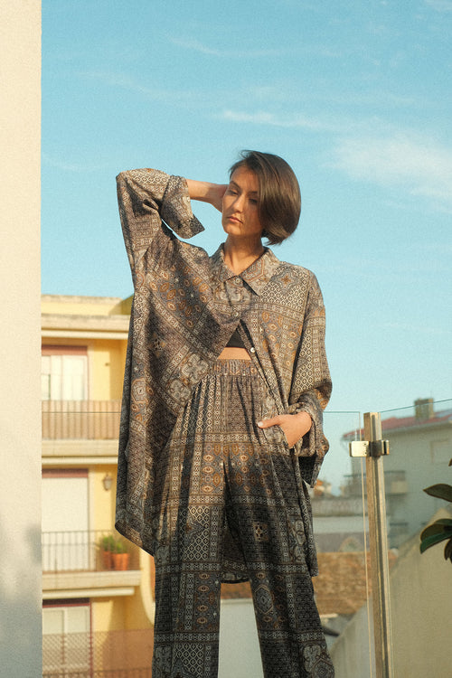 Mosaic silk trousers