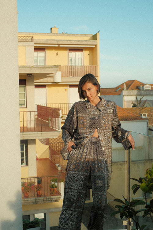 Mosaic silk trousers