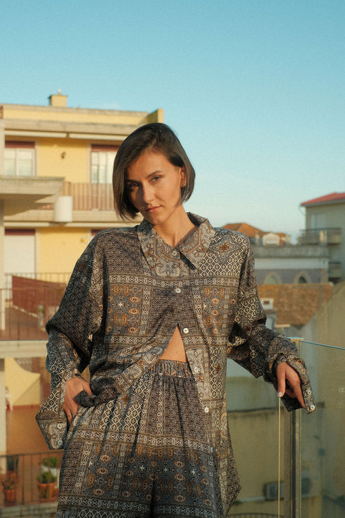 Mosaic silk trousers