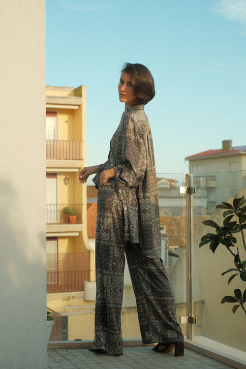 Mosaic silk trousers