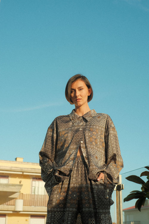 Mosaic silk trousers