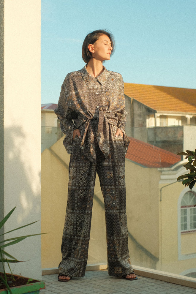 Mosaic silk trousers