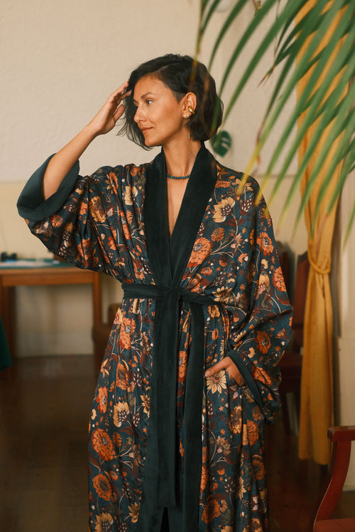 Double-sided velour kimono Pheasant
