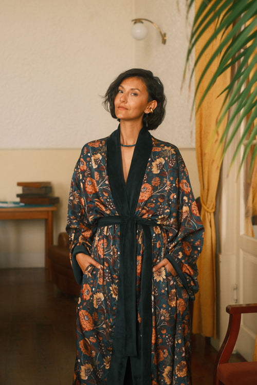 Double-sided velour kimono Pheasant