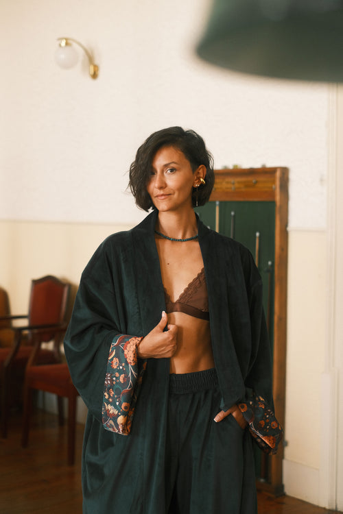 Double-sided velour kimono Pheasant