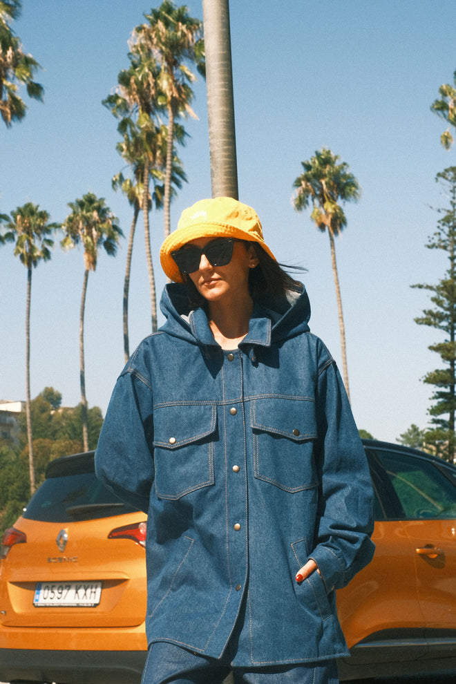 Denim shirt with hood
