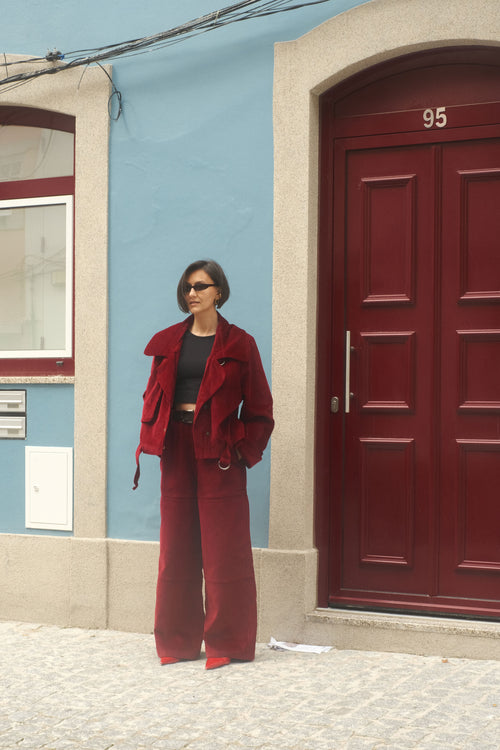 Wide velvet pants Cherry