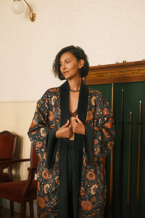 Double-sided velour kimono Pheasant