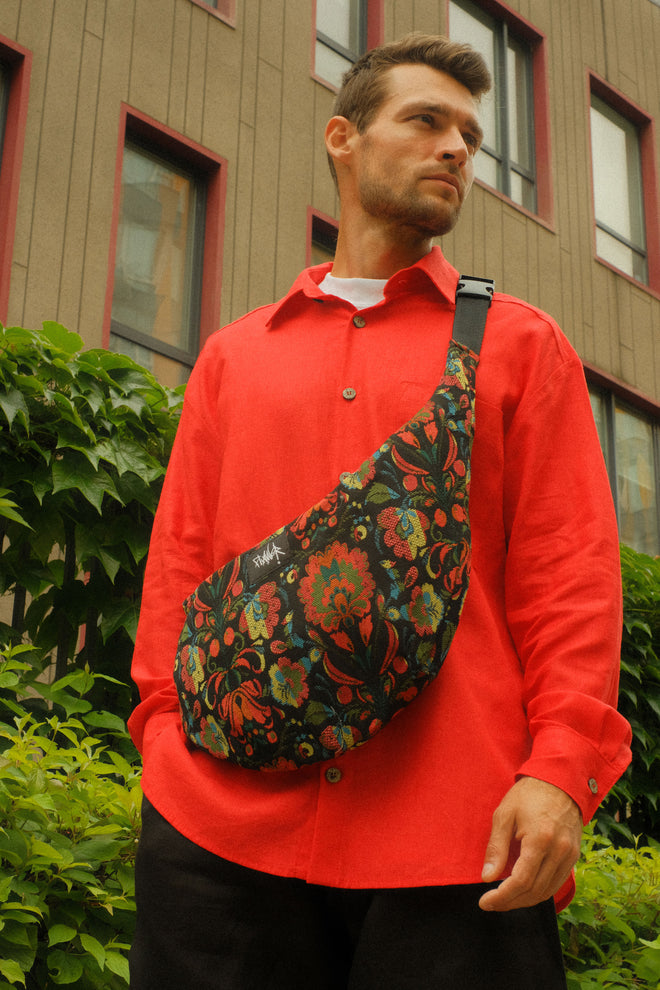 Flaner Bag Ethno Flowers Black double-sided bag