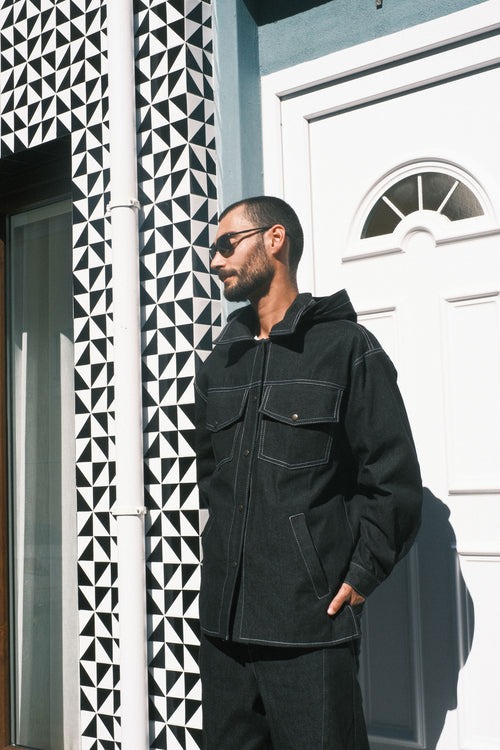 Denim shirt with Black hood