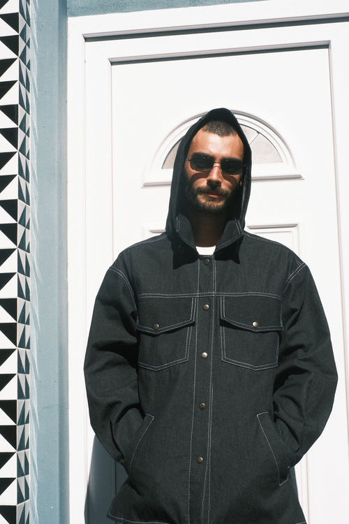 Denim shirt with Black hood