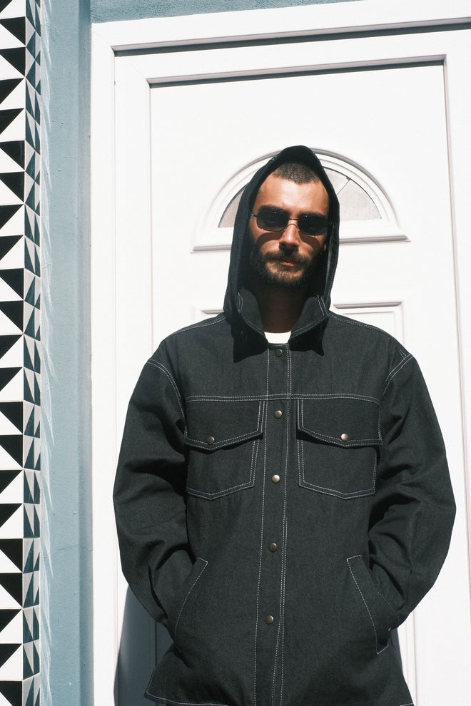 Denim shirt with Black hood