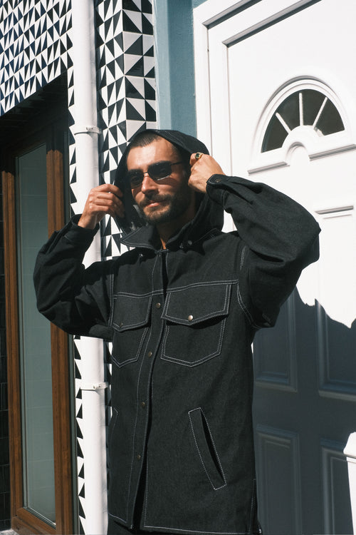Denim shirt with Black hood