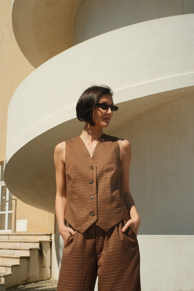 Mustard Checked Vest