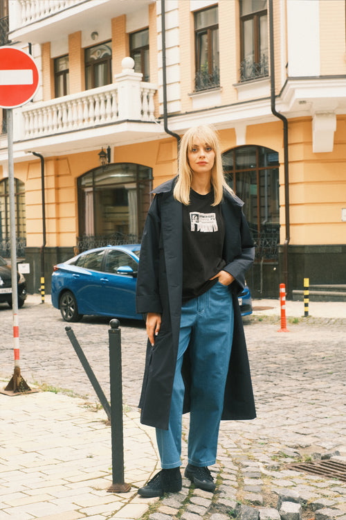 Dark Blue Hooded Trench Coat