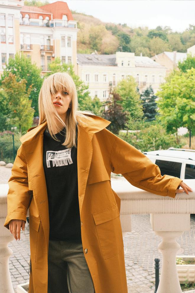 Sand hooded trench coat