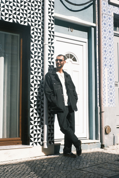 Denim shirt with Black hood