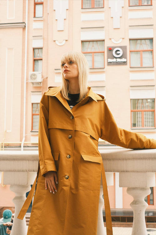 Sand hooded trench coat