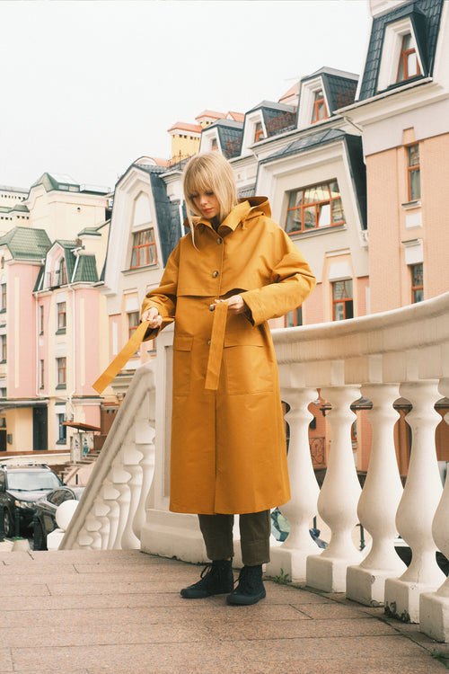 Sand hooded trench coat