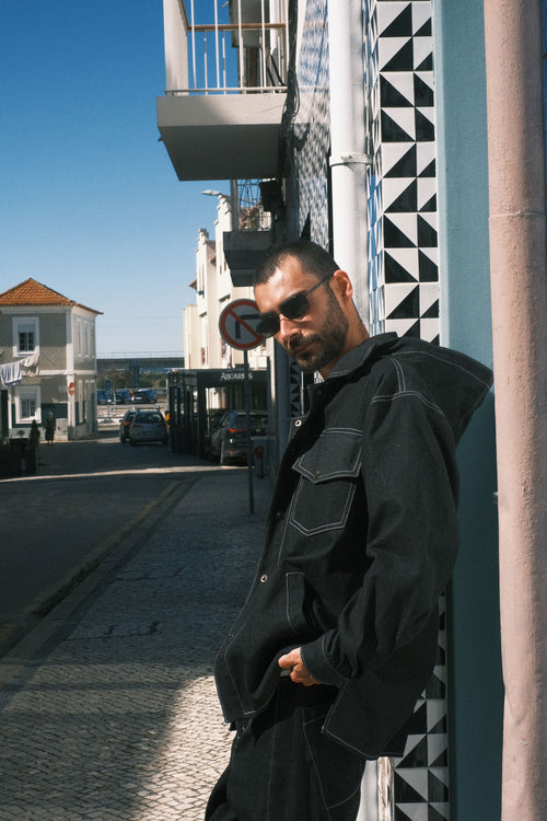 Denim shirt with Black hood
