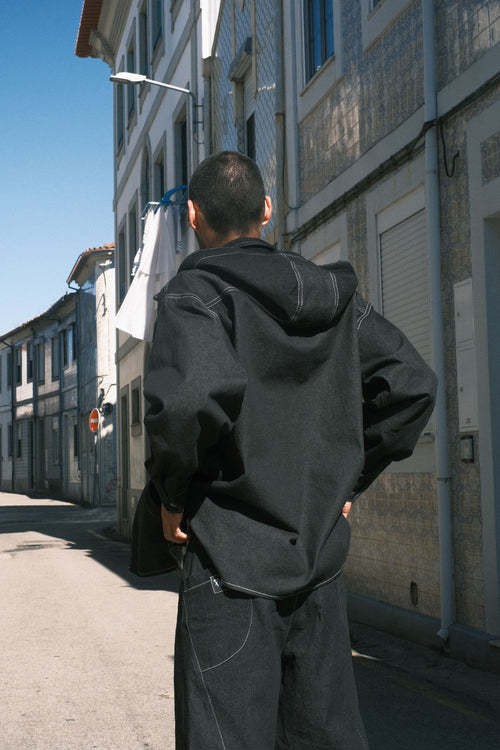 Denim shirt with Black hood