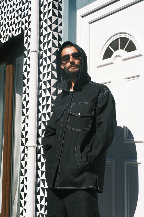 Denim shirt with Black hood