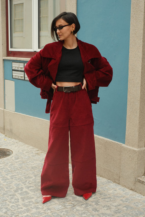Wide velvet pants Cherry