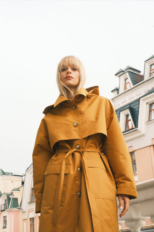 Sand hooded trench coat
