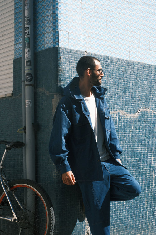 Denim shirt with a hood