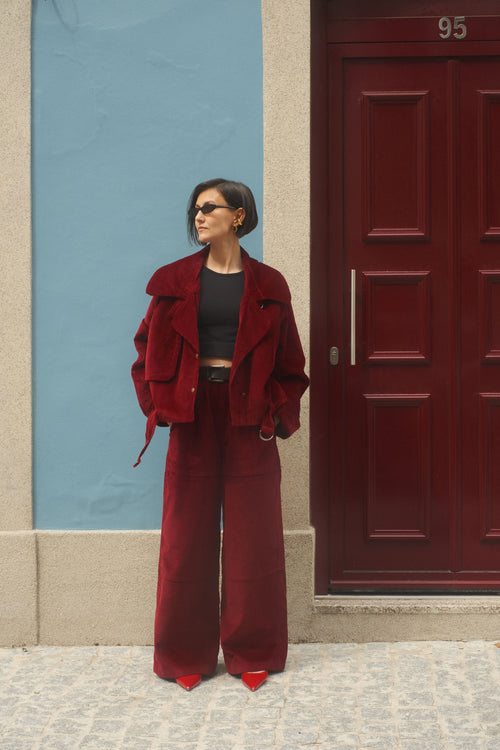 Wide velvet pants Cherry