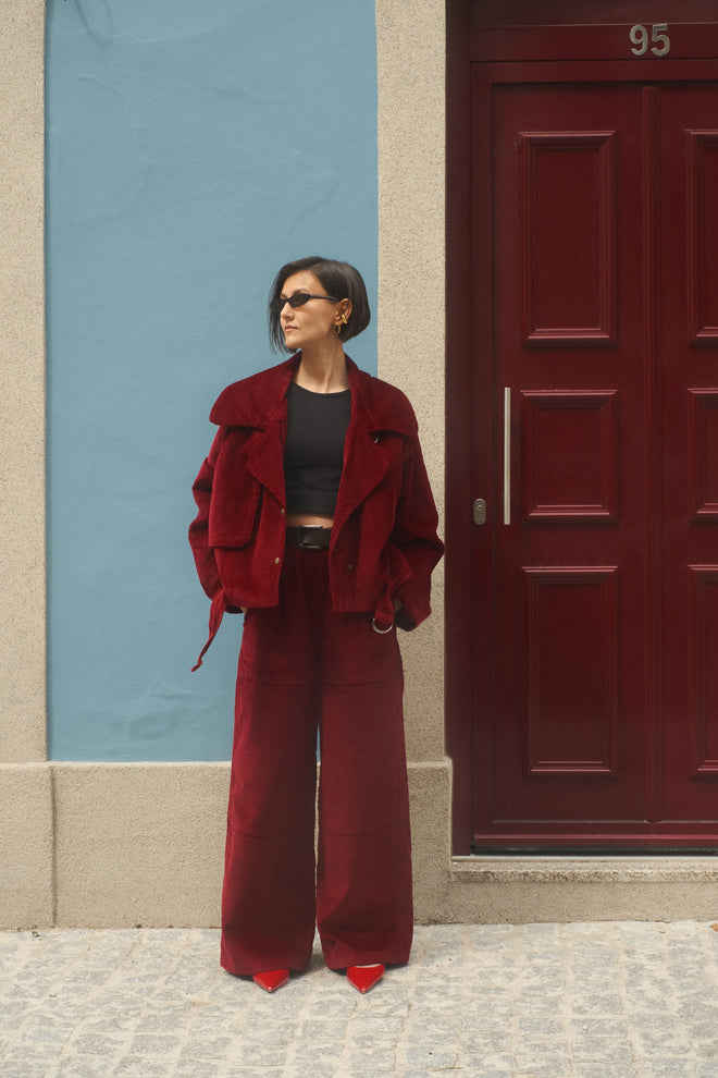 Wide velvet pants Cherry