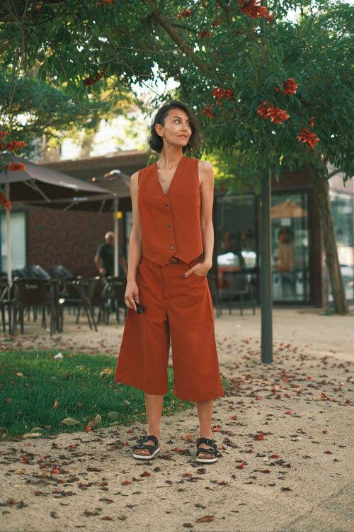 Terracotta denim shorts