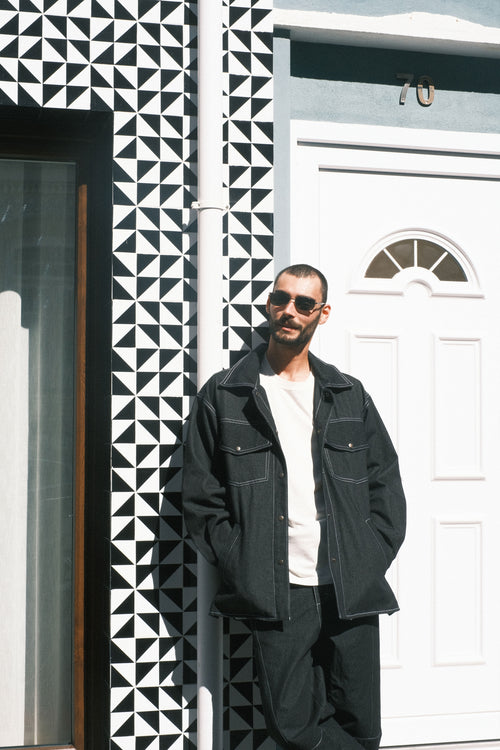 Denim shirt with Black hood