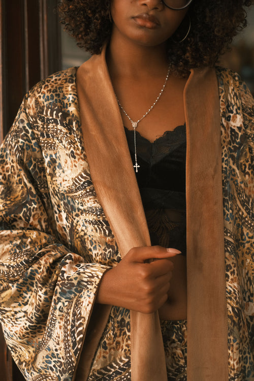 Double-sided velour kimono Pheasant
